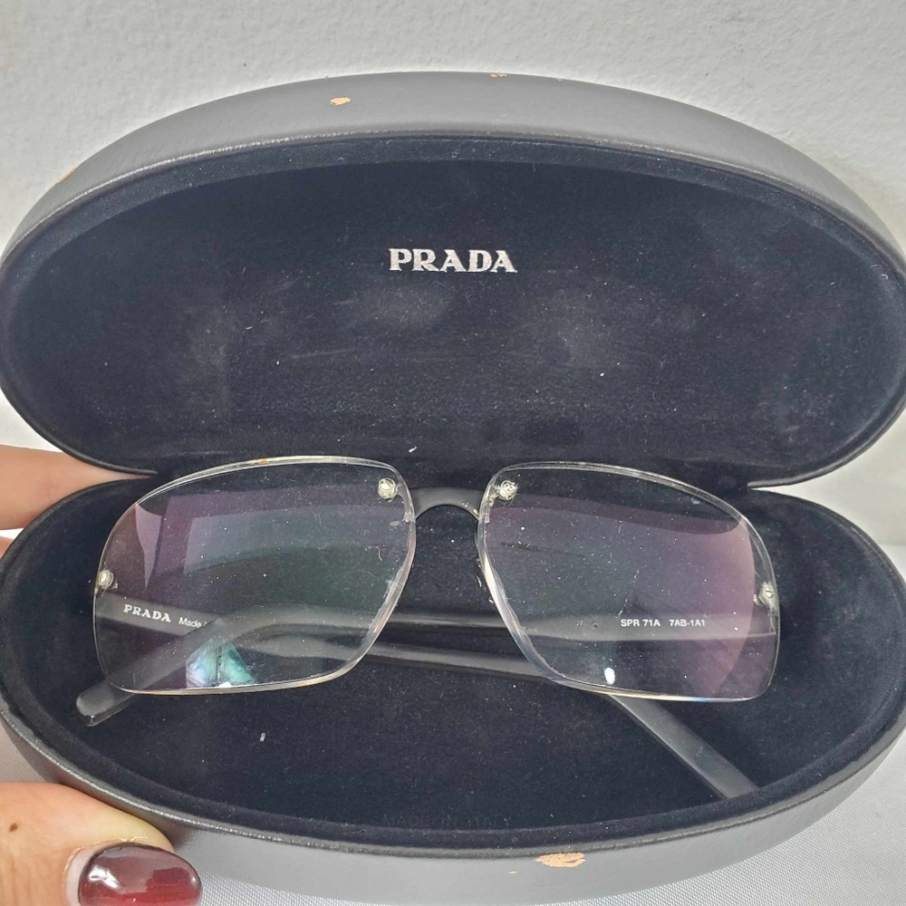 Prada SPR 71A 7AB-1A1 Vintage Transparent Rimless Glasses